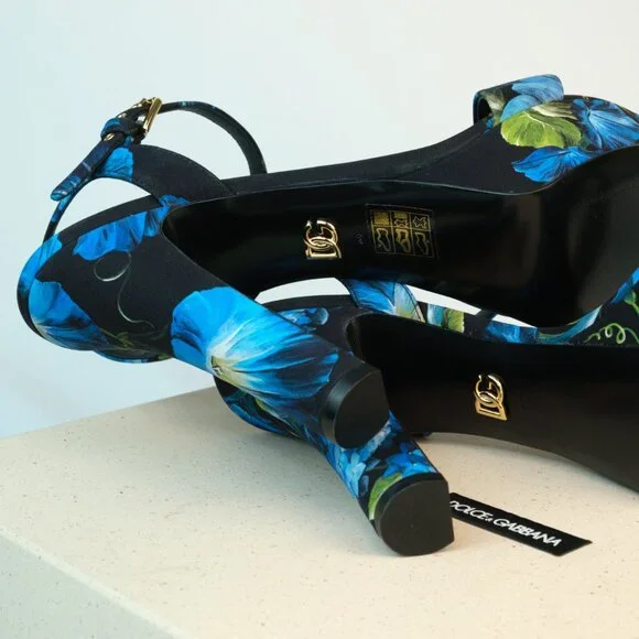 Dolce & Gabbana Keira Floral Ankle Strap Platform Sandals, Blue, Size 40 - Picture 11 of 13